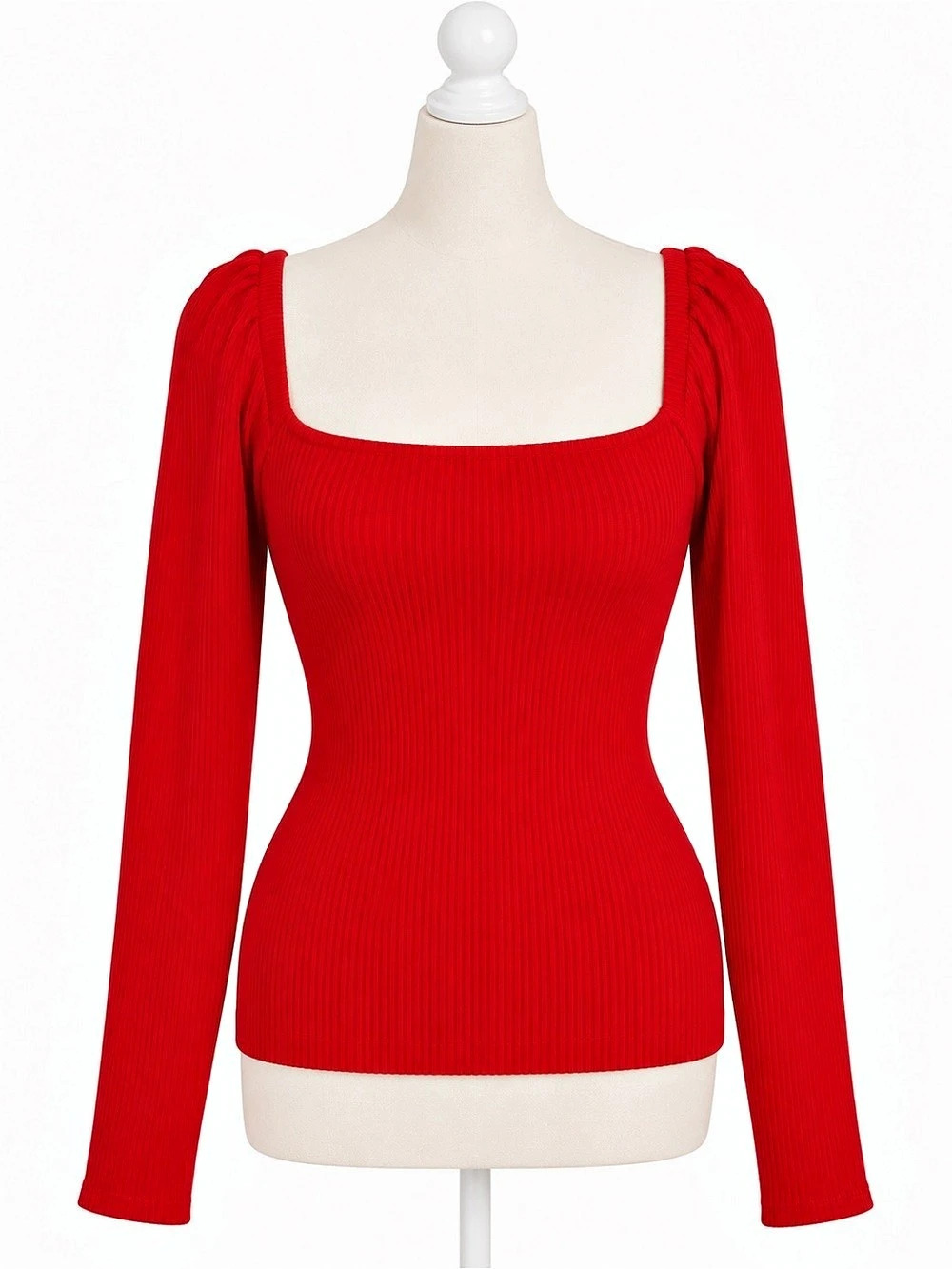 Free People Orange Ribbed Square Neck Long Sleeve Top XS Coquette Y2K Romantic
